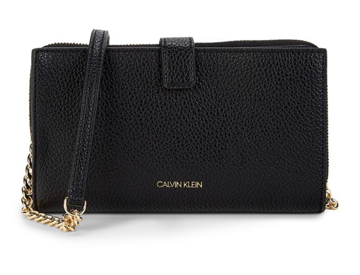 NEW Calvin Klein Black Saffiano Bag Wallet on a Chain Crossbody
