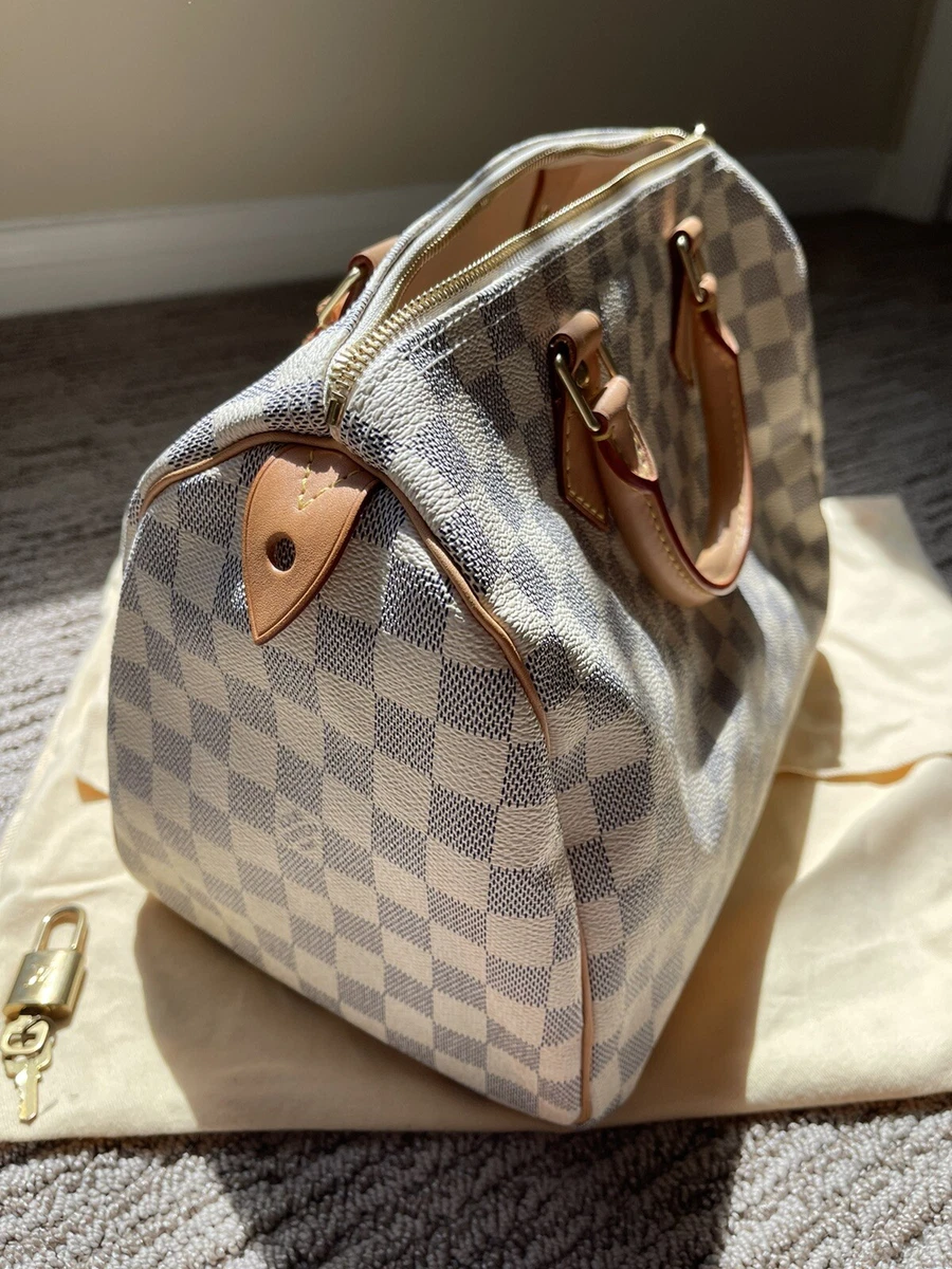 Louis Vuitton Speedy 30 White Damier Azur Hand Bag Made In France