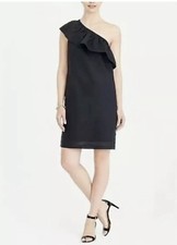 J. Crew One-Shoulder Ruffle Little Black Dress XS Black Linen Blend