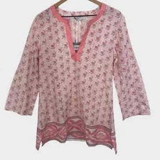 Pomegranate Pink White Llama Print Lightweight Cotton Tunic Small NWT