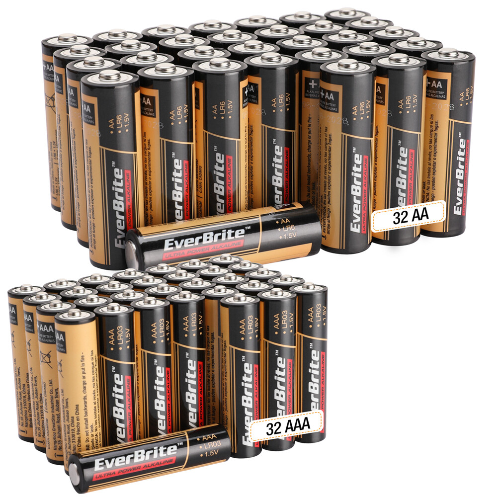 64pcs Alkaline Battery Pack 32Pk AAA Alkaline Battery&32Pk AA Alkaline Battery