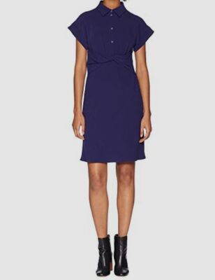 $728 Boutique Moschino Women's Blue Button-Down Knot-Front Sheath Dress Size 12