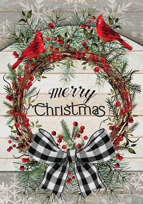 Merry Christmas Cardinal Grapevine Berry Wreath Garden Flag 18'' x 12''