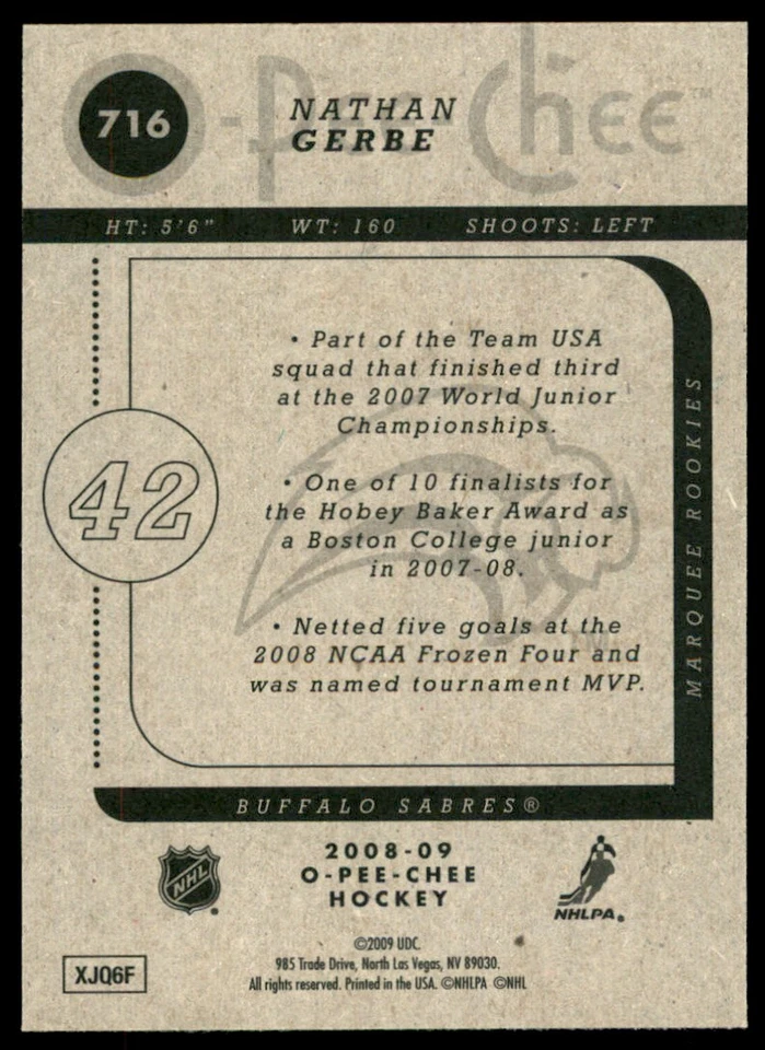2008-09 O-Pee-Chee Nathan Gerbe RC #716 - Image 2 of 2
