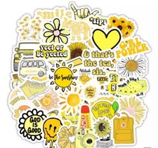 10 Mystery yellow stickers for craft , laptop , skateboard luggage.