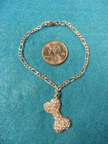 BEAUTIFUL LARGER STERLING SILVER RHINESTONE "DOGGIE" / DOG BONE CHARM & BRACELET - Picture 2 of 10