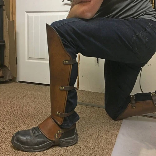 Medieval Greaves Leg PU Leather Strap Wrap Armor Part Warrior Costume Boot Set - Picture 6 of 19