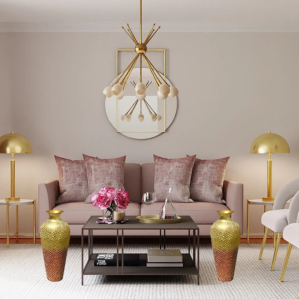 Jarrón decorativo - Jarrón alto de metal con mosaico de vidrio en tono ámbar dorado Foto 3 de 4