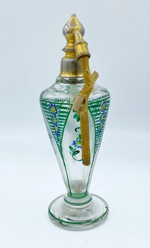 Large Antique Art Deco Czech Glass Hand Painted Perfume Atomizer - Picture 3 of 5