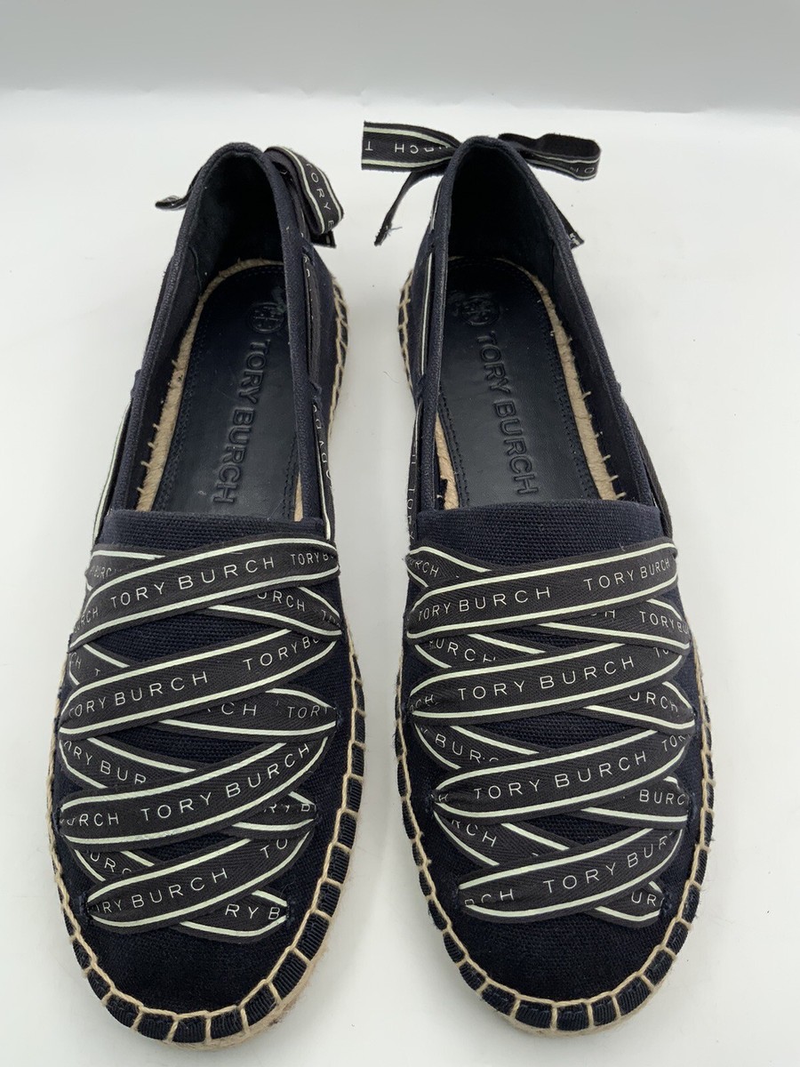 Tory Burch Ribbon Espadrille Flats Navy Blue 11 M Womens | eBay