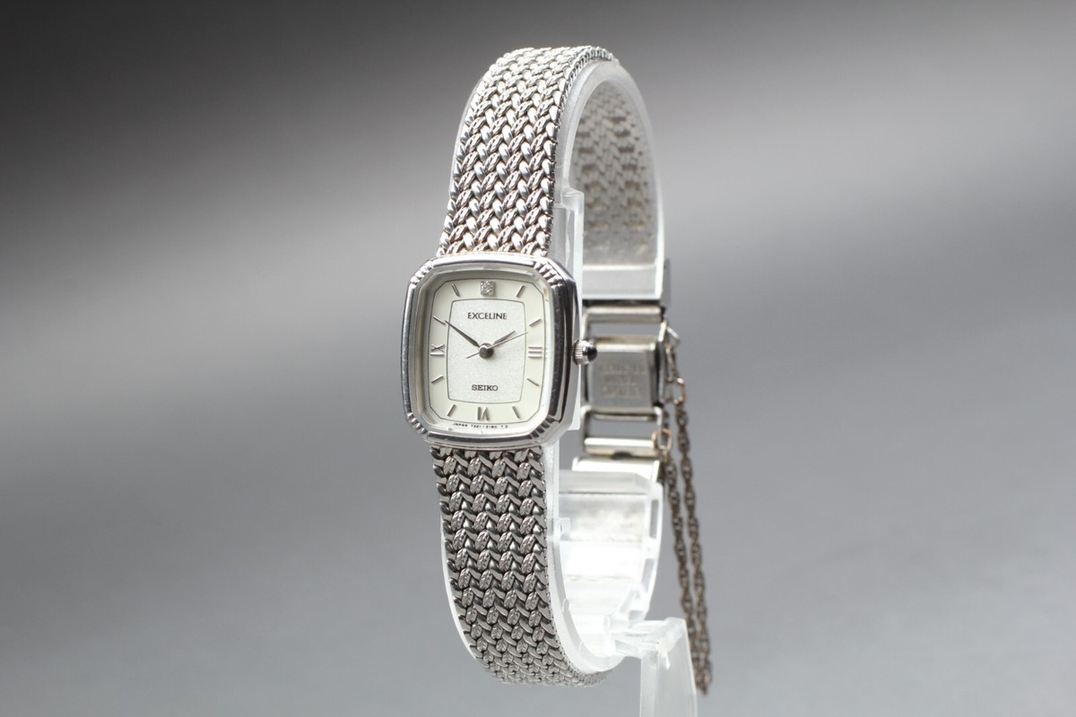 美品SEIKO EXCELINE 7321ー6600 1Pダイヤ付き EXC+5* SEIKO EXCELINE 7321-6600 Quartz Silver 1P Diamond