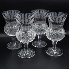 READ - Edinburgh Crystal Thistle Water Goblet Glasses SIGNED 6 1/2" - Set of 4