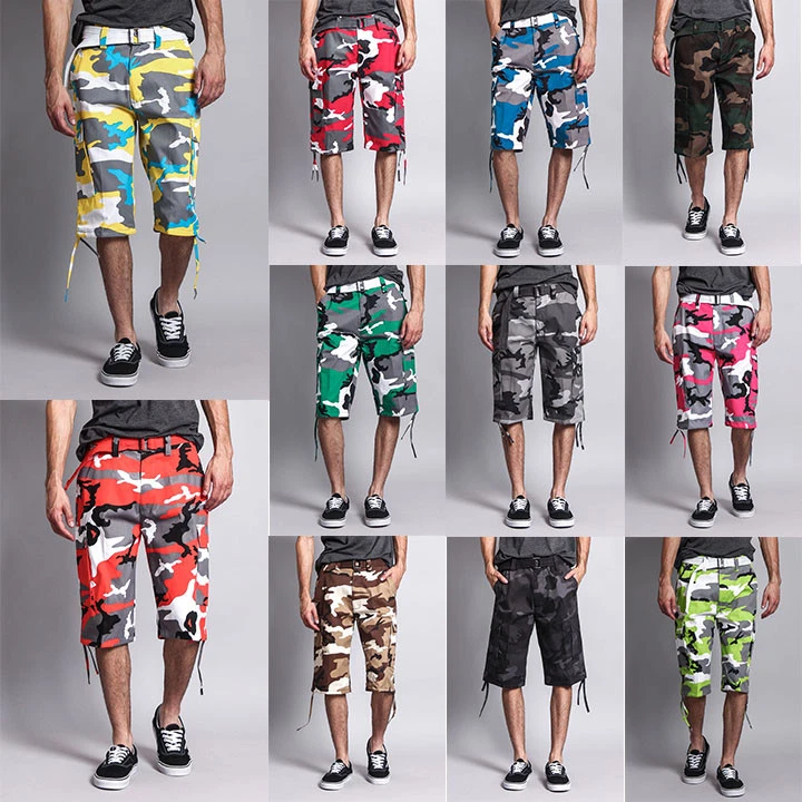 Men's Big and Tall Belted Military Army Camouflage Camo Cargo Shorts 9AP10-GG1B
