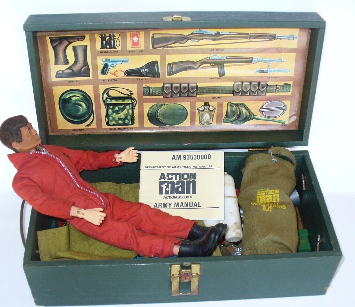 VINTAGE HASBRO GI JOE GREEN WOODEN FOOTLOCKER WITH STUFF eBay