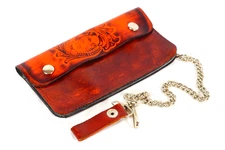 Vintage Leather Biker Wallet Eagle Embossed Snaps & Chain USA