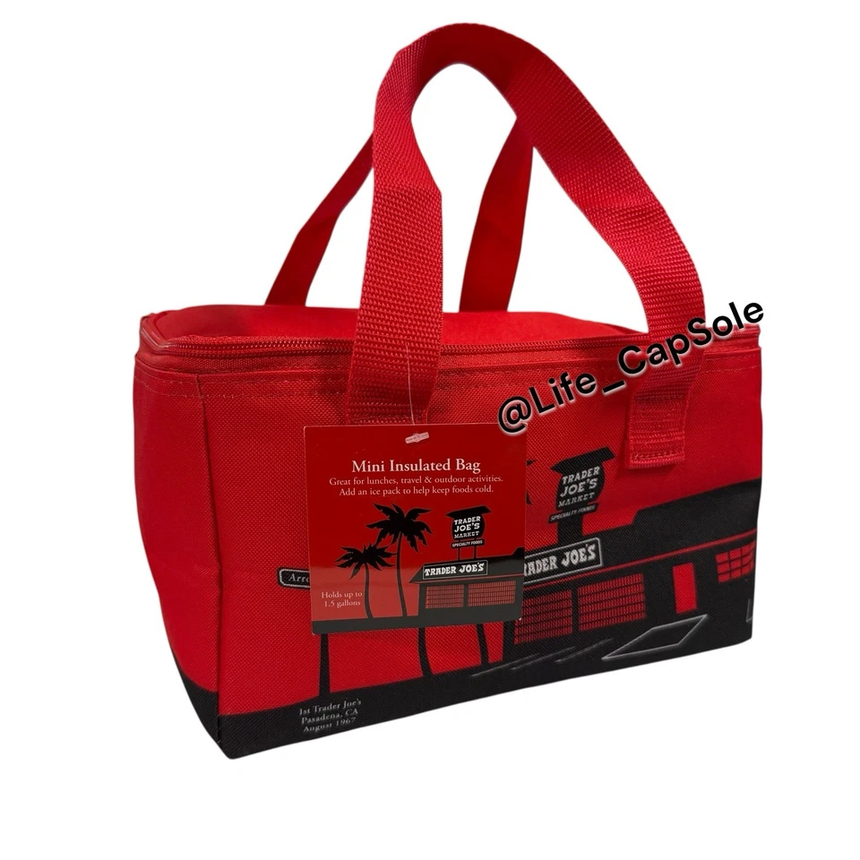 Trader Joe's красный мини изолированная сумка с короткими ручками ланч коробка сумка ограниченного тиража!! НОВАЯ молния - Изображение 2 из 4