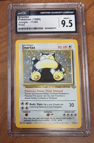 Snorlax Holo Rare Unlimited - Pokémon Jungle 11/64 - CGC 9.5 Mint+ - Pop 40