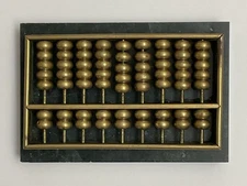 Vintage Green Marble & Golden Brass Abacus - Decorative Paperweight