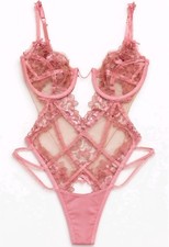 For Love Lemons x Victoria's Secret Mauve Grace Lace Embroidery Bodysuit M