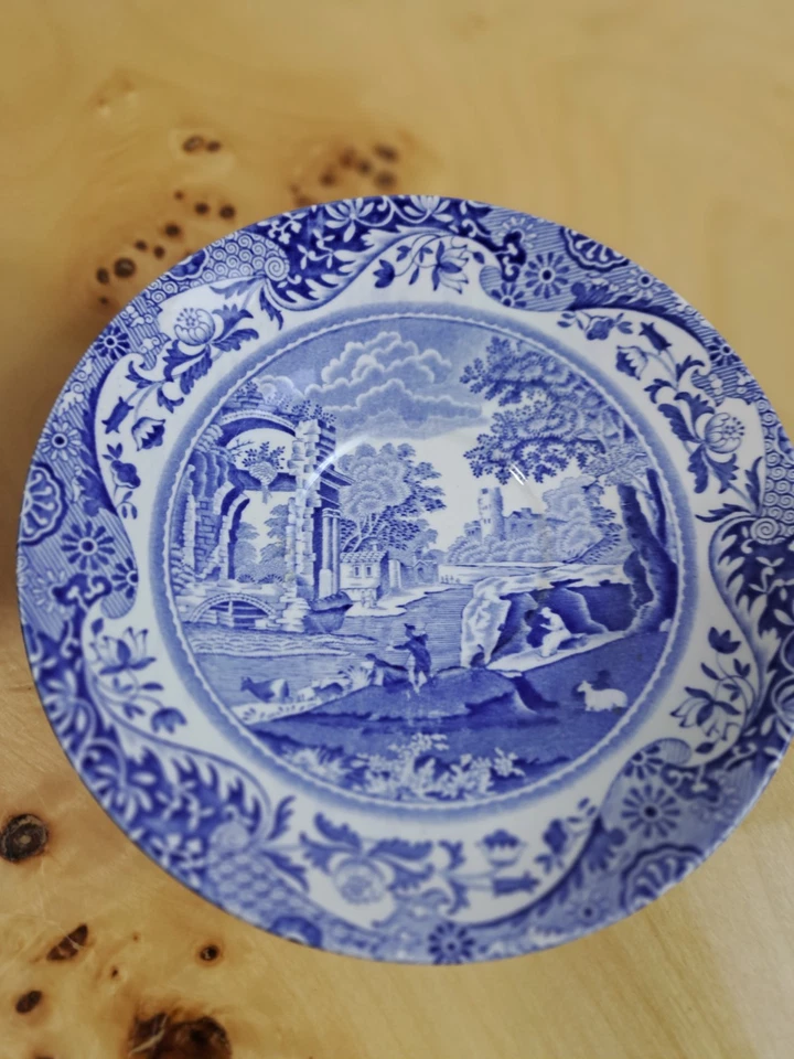 Caja de azúcar italiana vintage Spode azul estampado abstracto con tapa y platillo Foto 2 de 4