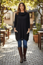 Glenmont Designs Wm’s Sz OSFM Black Long Cotton Tunic Turtleneck Sweater Dress