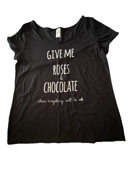 tee shirts Black , By LOVE , Give Me Roses & Chocolates “Size 12-14 Cotton Blend