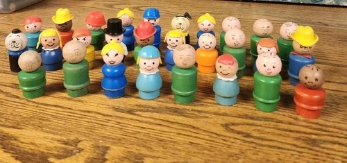 Vintage FISHER PRICE LITTLE PEOPLE Lot 28 Figures Wooden Plastic