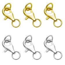 6 Pcs Sterling Silver Lobster Claw Clasp w/ Closed Jump Rings for Jewelry Making