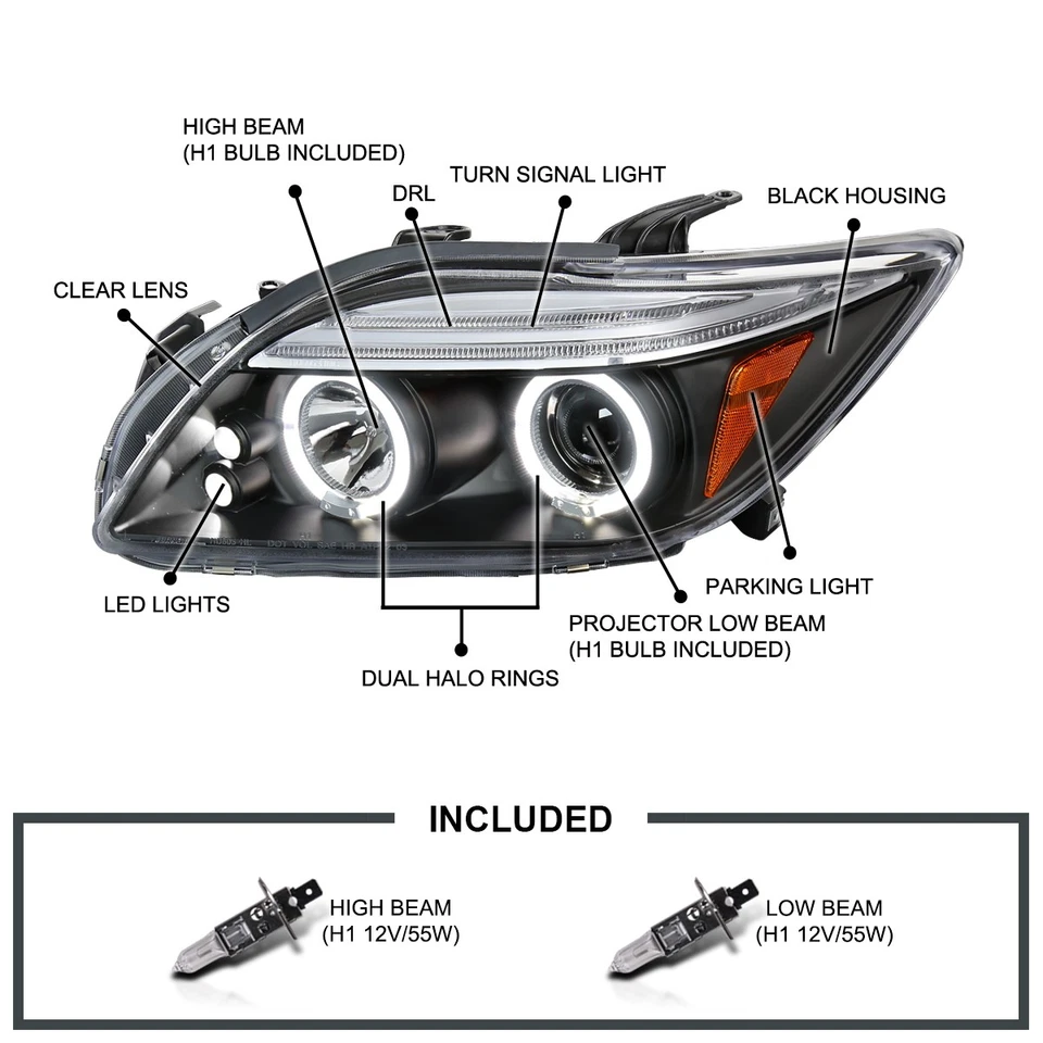 Fits 2005-2010 Scion tC Black LED Halo Projector Headlights+LED Tail Brake Lamps Foto 3 de 4