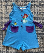 Vintage 90s Disney s The Little Mermaid Romper Dress Girls Sz 5/6 Shell Buttons