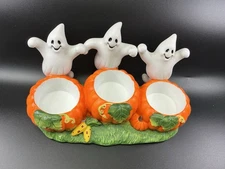 PartyLite Halloween Ghost Trio Tealight Holder Trick or Treat Retired Pumpkins