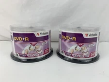 Lot Of (2) 50 Verbatim AZO DVD+R 16X Branded Logo 4.7GB Media Disc Spindle 95037