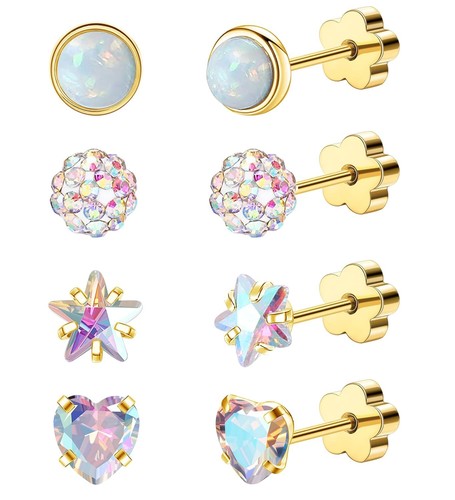 Adramata 4Pairs 925 Sterling Silver Earrings For Women Girls Tiny