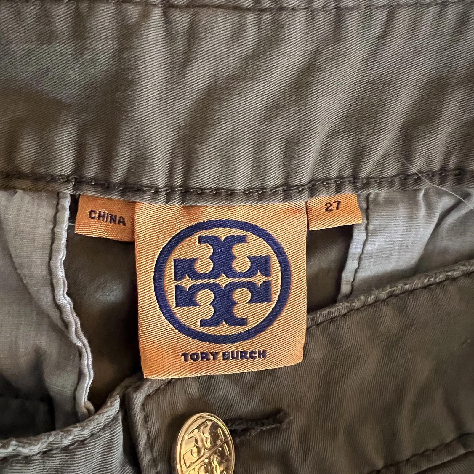 PANTALONE CAVIGLIA TORY BURCH cotone elasticizzato twill verde donna tg 27 NUOVO