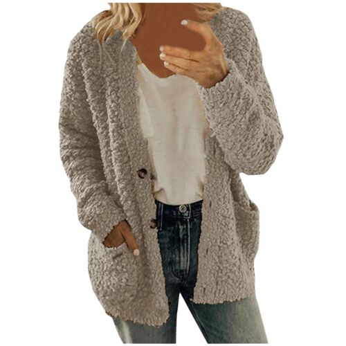 Womens Plush Knitted Cardigan Open Front Tops Casual Loose Sweater Coat Jacket - Picture 13 of 54