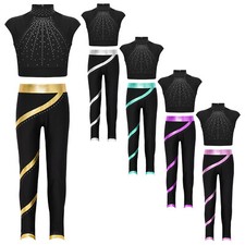 Kids Girls Tracksuits Running Crop Top With Pants Exercise Dancewear Jazz Gym