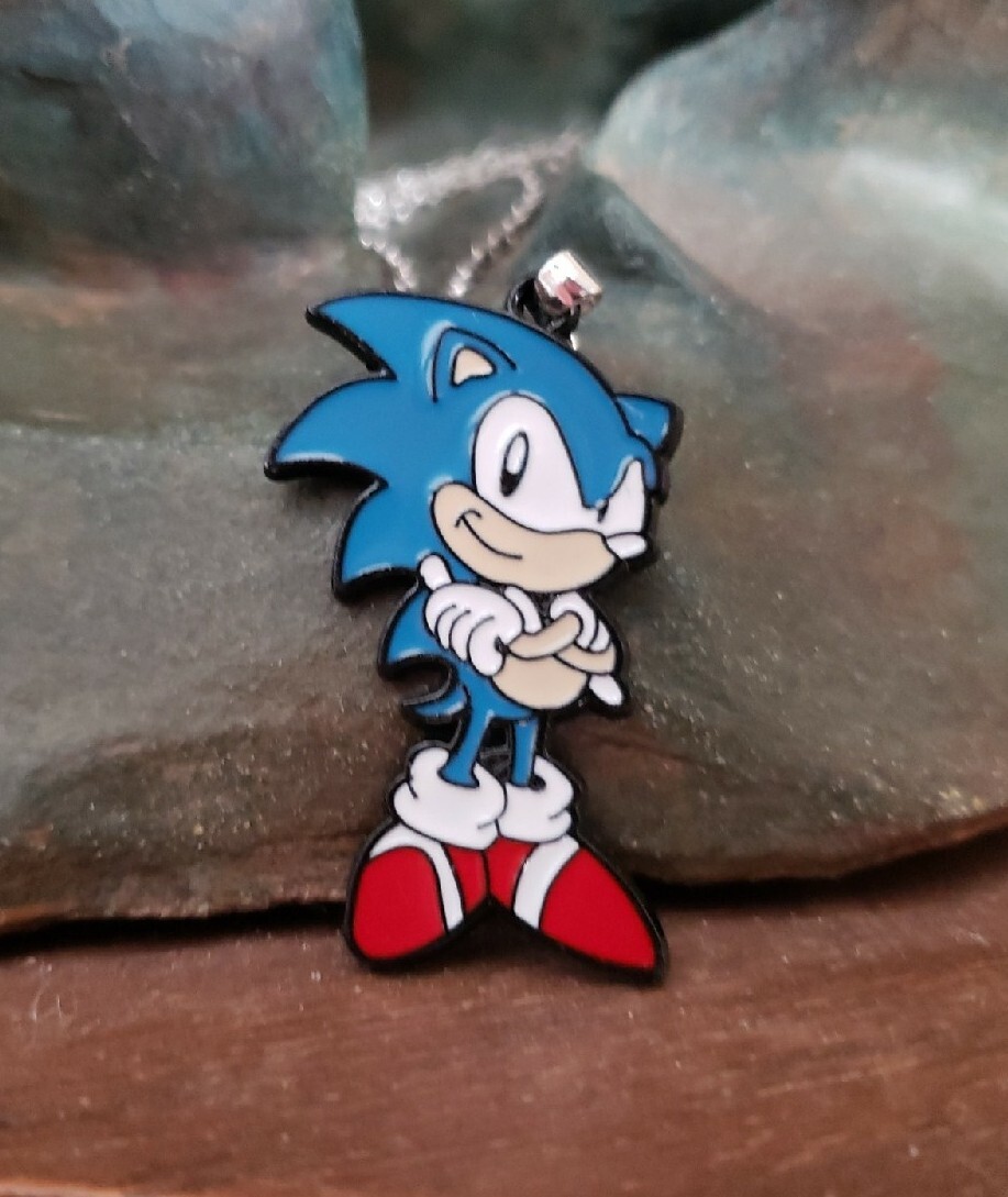 Sonic The Hedgehog Necklace Metal & Enamel -w/ Royal Blue Velvet