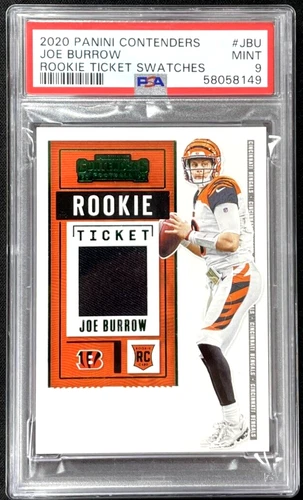 2020 Panini Contenders Joe Burrow Green Rookie Ticket Swatch Relic RC PSA 9 Mint