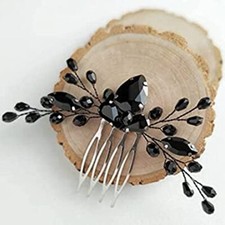 Rhinestone Hair Comb Black Wedding Hair Piece Bride Crystal Side Combs Vintag...