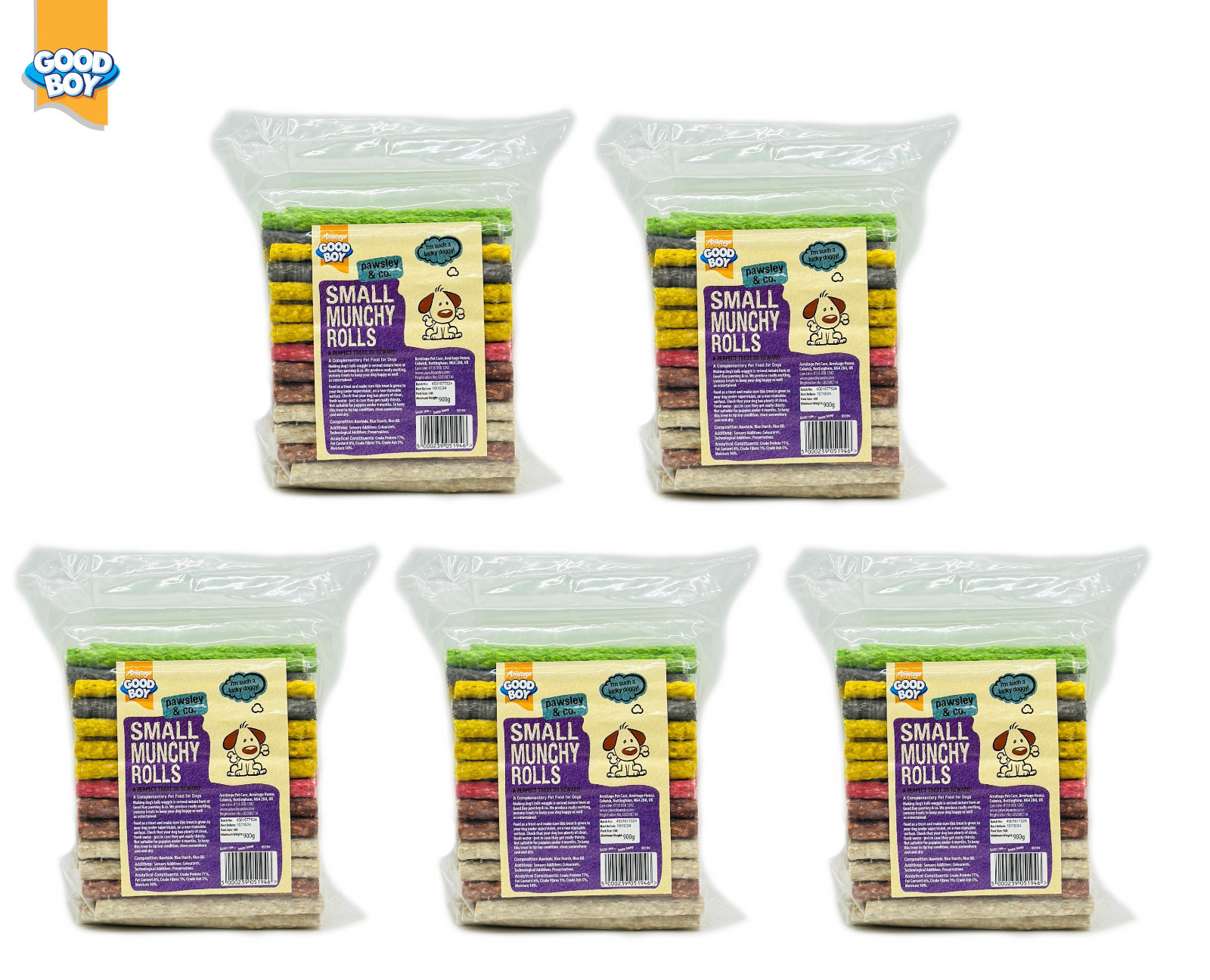 5X GOODBOY PREMIUM QUALITY MUNCHY ROLLS NATURAL DOG TREAT CHEW 100 ROLLS 05194