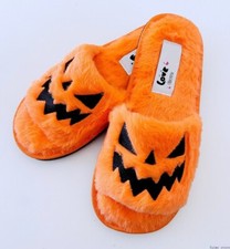 Women Halloween Pumpkin Slippers Soft Flip Flop House Shoes Warm Fur Girls gift