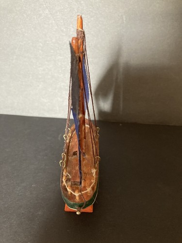 Vtg Sailboat Ship Figurine 5” Tall Blue & Green & Wood String Nautical - Picture 7 of 7
