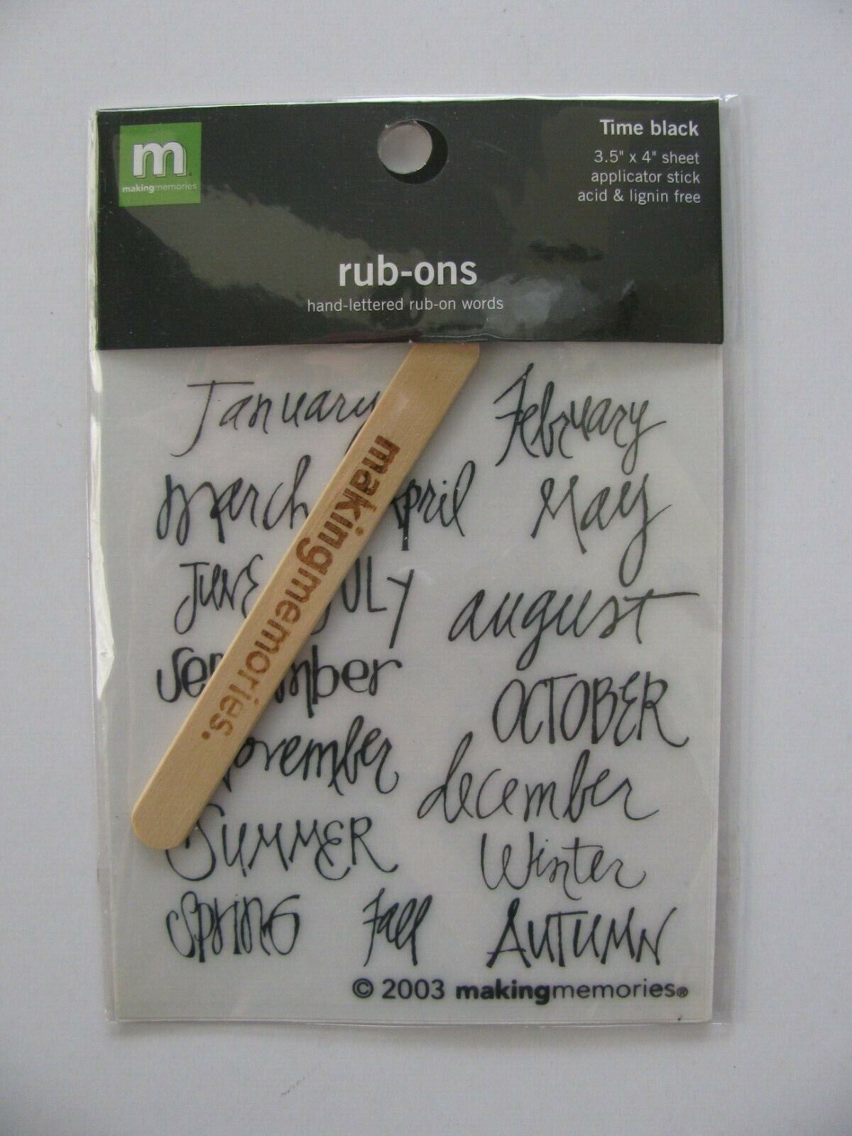 Making Memories Hand Lettered Rub-On Words TIME BLACK 3.5 X 4 NIP FREE SHIPPING