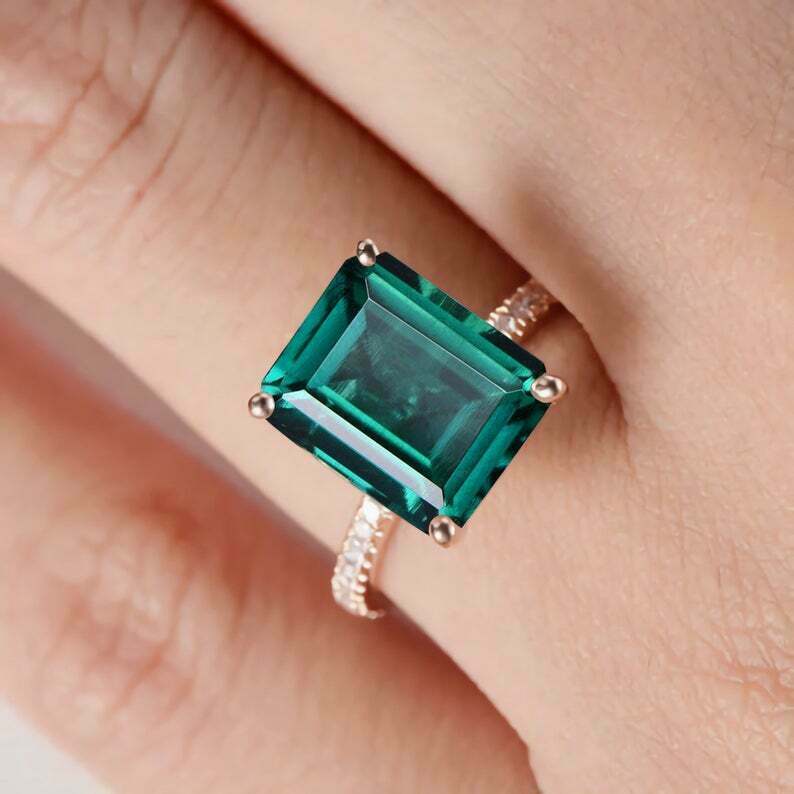 925 Sterling silver Goldplated Green emerald Handmade birthstone Ring Size 