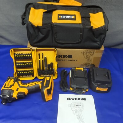 EWORK 20V impact driver, 260N·m torque, brushless, 29 bits, battery/charger