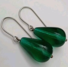Glass Teardrop Earrings Emerald Green Earring Retro Dangle Earrings