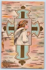 1908 Easter Holy Cross Angel Praying Embossed Clinton Connecticut CT Postcard