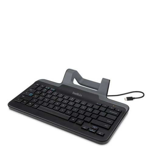 Belkin B2B191 Tablet Keyboard Stand USB-C w Volume Forward Rewind Keys Black