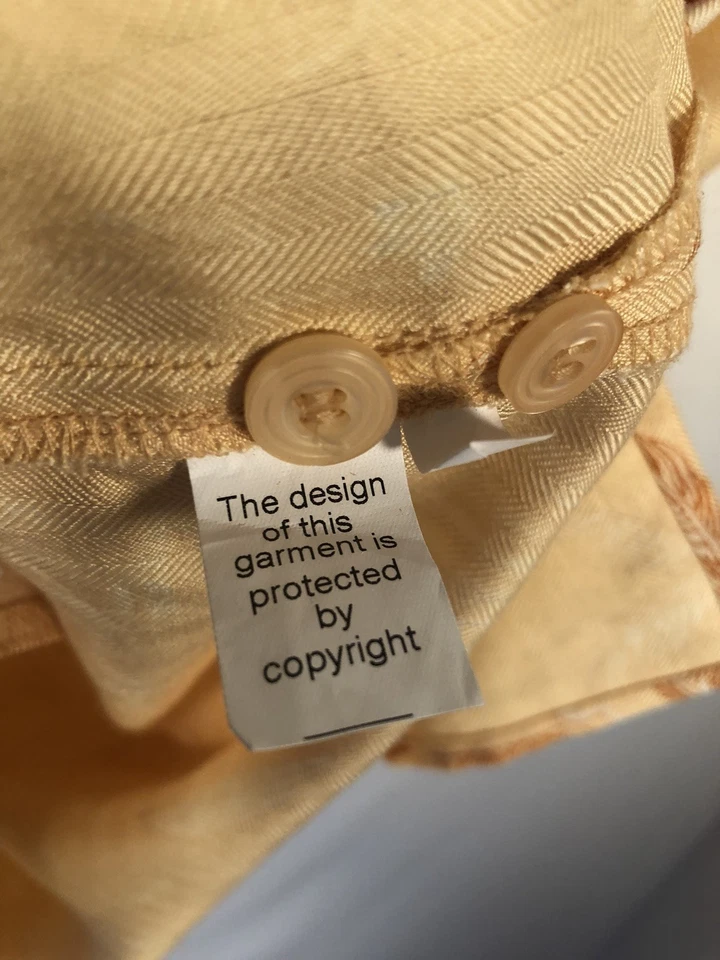 Camisa masculina TULLIANO M 100% seda havaiana amarela padrão palmeira manga curta - Imagem 4 de 4