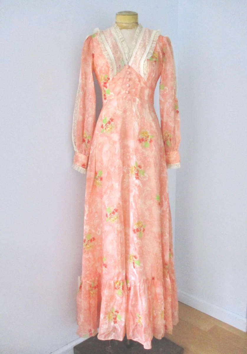 bohemian hippie prom dresses Silk Maxi Dress Lace-up Front, Vintage Boho Style